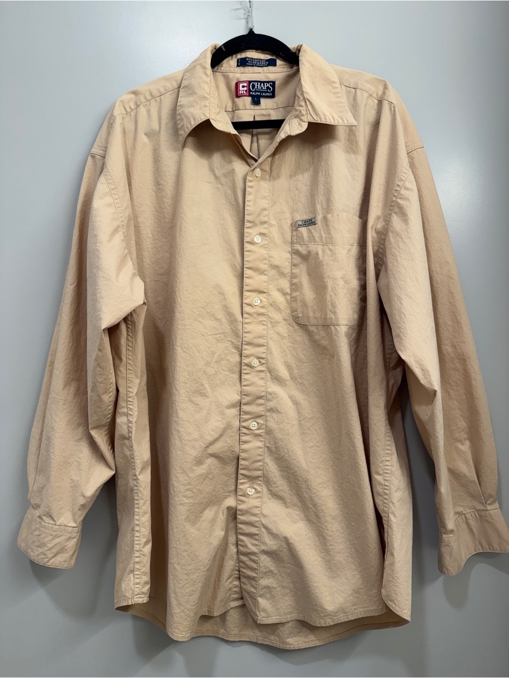 Chaps Ralph Lauren Beige Button Down Shirt Long Sleeve Men’s Cotton